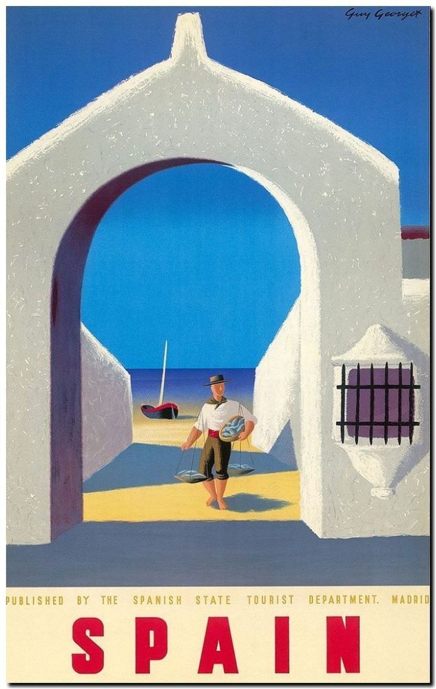 Cool Retro Travel Poster *FRAMED* CANVAS ART Spain Door way Sea 16