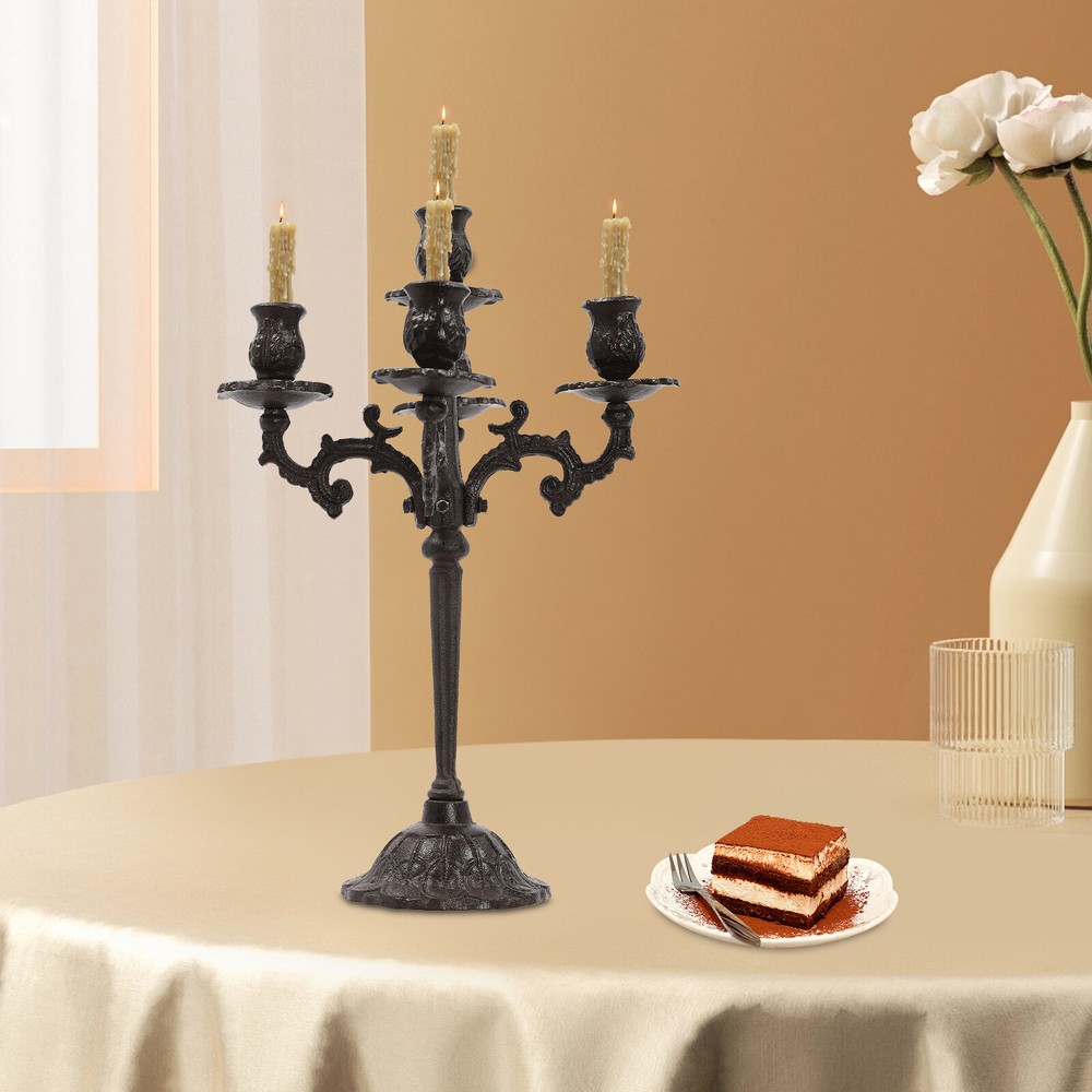 5 Arms Vintage Candle Holders Heavy Duty Cast Iron Home Party Decor Candle Stand