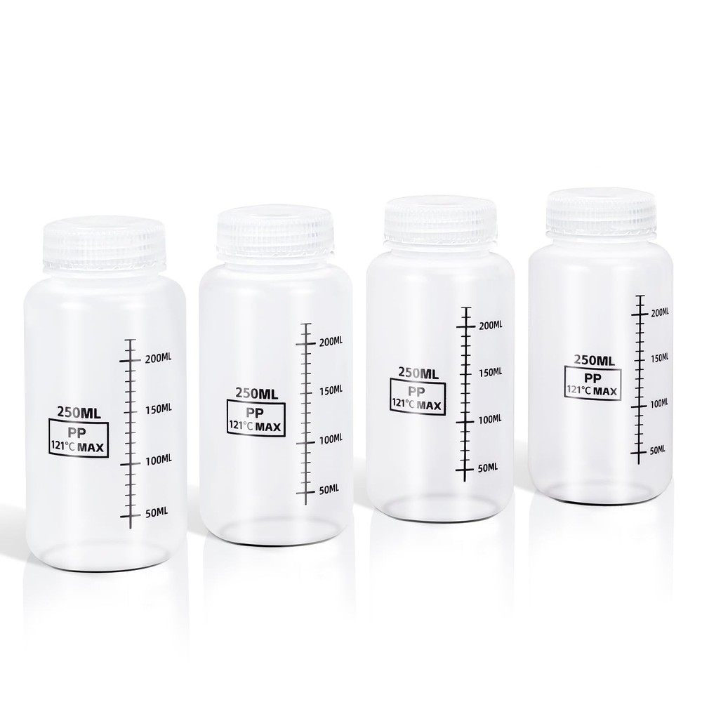 Plastic Bottles with Airtight Caps 8oz/250ml, Food Grade Wide Mouth Liquid Co...