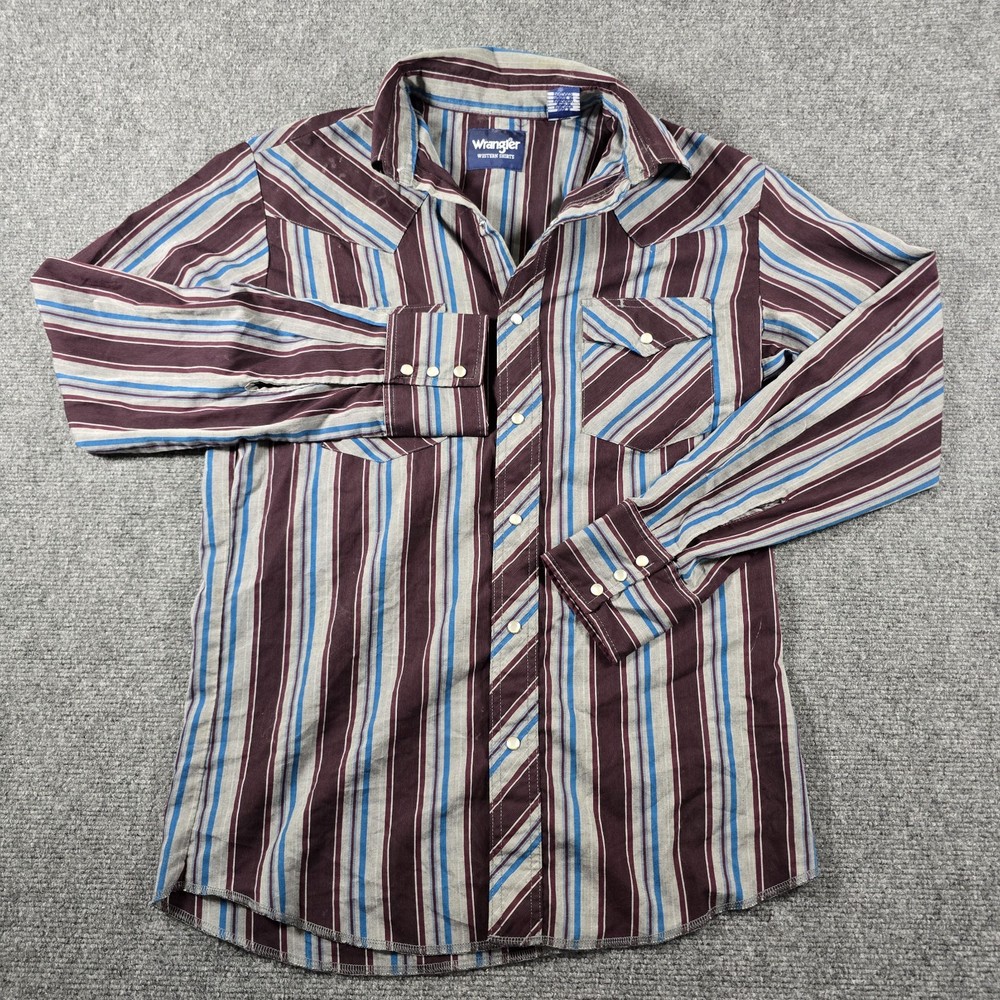 Wrangler Western Shirt Men's Small Striped Pearl Snap Cowboy Rodeo Button Up S