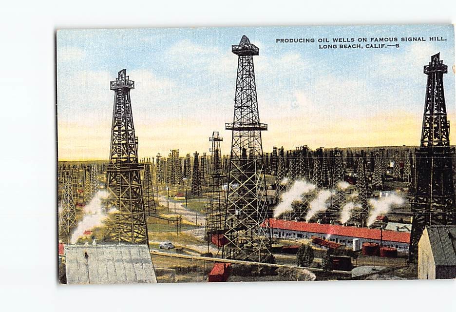 Postcard Producing Oil Wells Famous Signal Hill Long Beach California USA