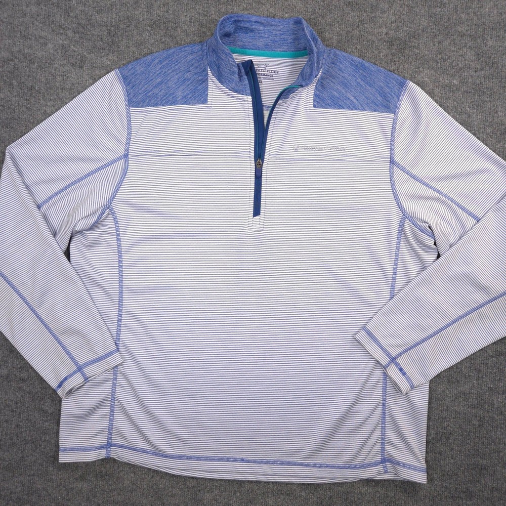 Vineyard Vines Performance Pullover Mens XL Blue Striped Half Zip Golf Nautical
