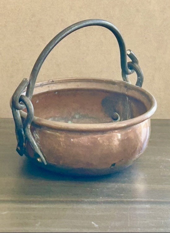 Antique Vintage Copper Cauldron Pot with Bail Handle - Copper Material Pot