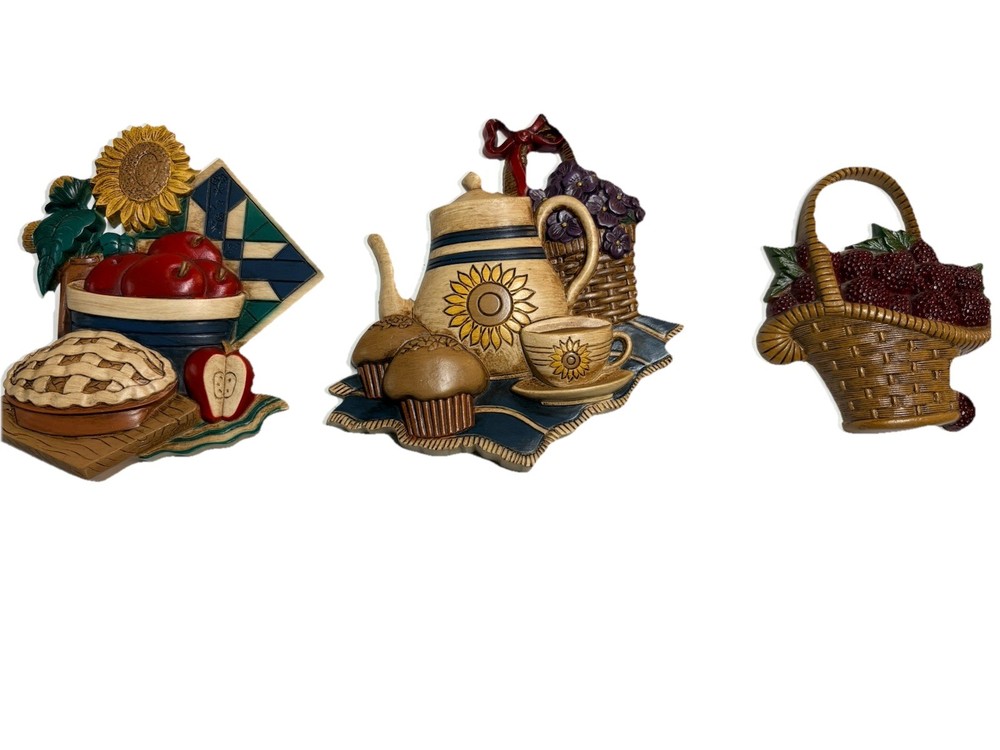 Vintage Home Interiors Country Kitchen 3D Wall Plaques Hanging Decor Set