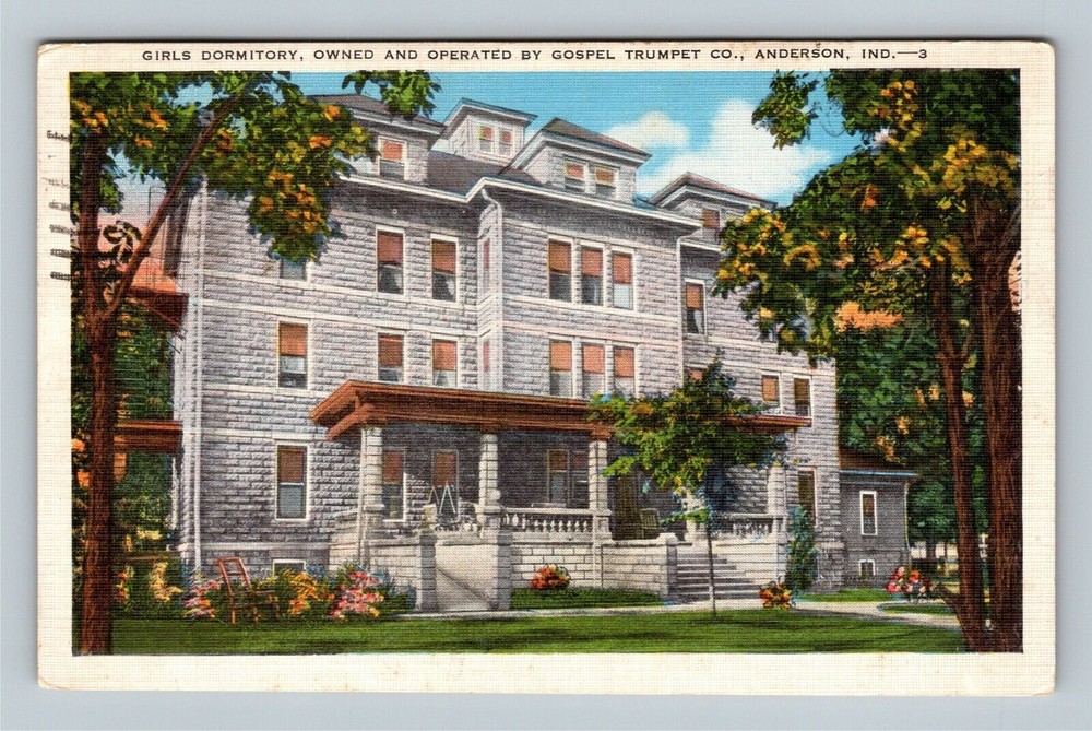 Anderson, Gospel Trumpet Newspaper, Girls Dormitory Linen Indiana c1947 Postcard