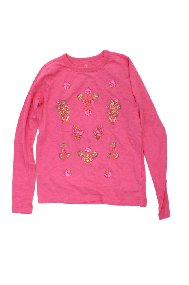 Crewcuts Childrens Girls Floral Print Tee Shirt Pink Gold Size 10-11Free Shipping in US $100+ Orders | $6.95 Orders Below
