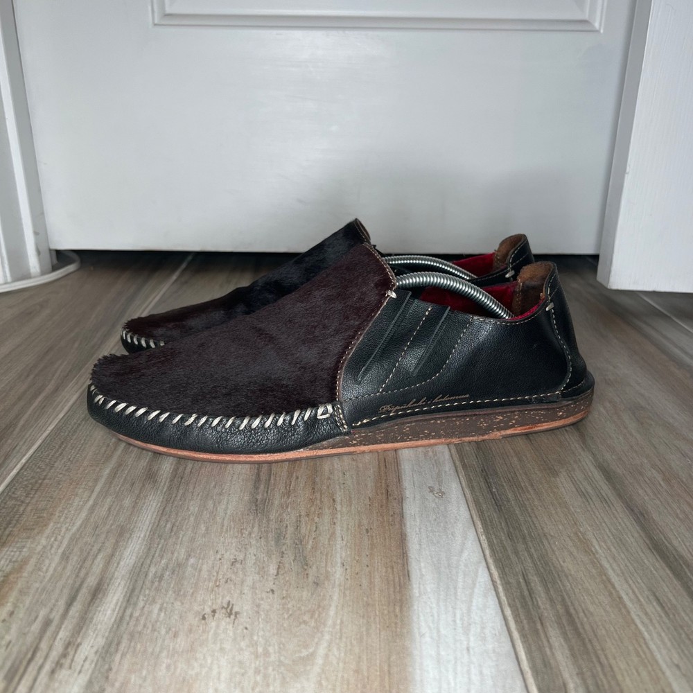 OluKai Ali'i'elua Limited Edition Leather & Fur Slip On Shoes Mens Sz 12 Black