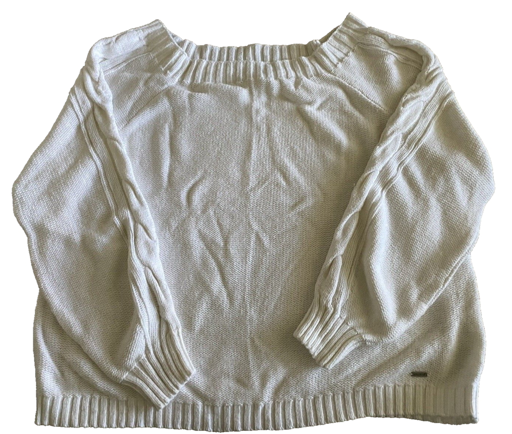 Hollister Sweater Womens Large White Scoop Neck Stretch Knit Pullover Sweater