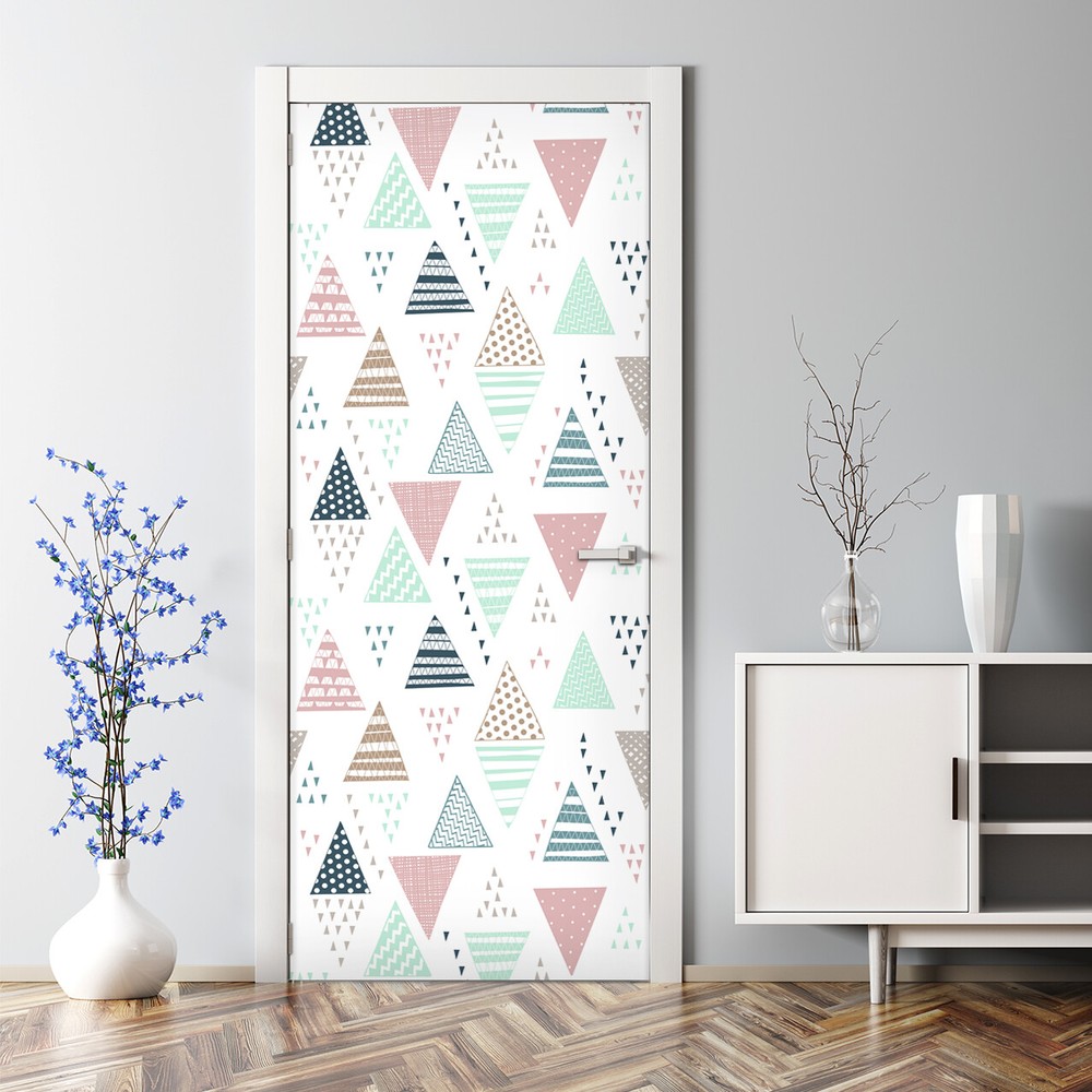 Decorative hand drawn triangles self-adhesive white blue and pink Door Decal