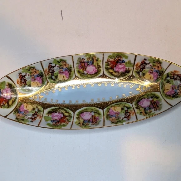 Vintage Royal Vienna “Courting” Scenes Oval Porcelain Relish Dish 10”
