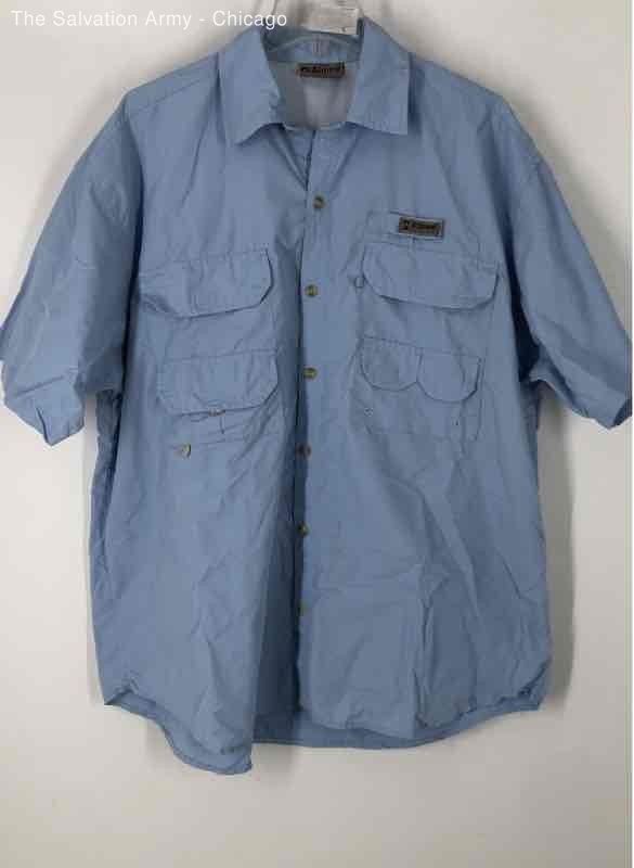 Alpine Design Mens Blue Short Sleeve Fishing Button-Up Shirt Size Large