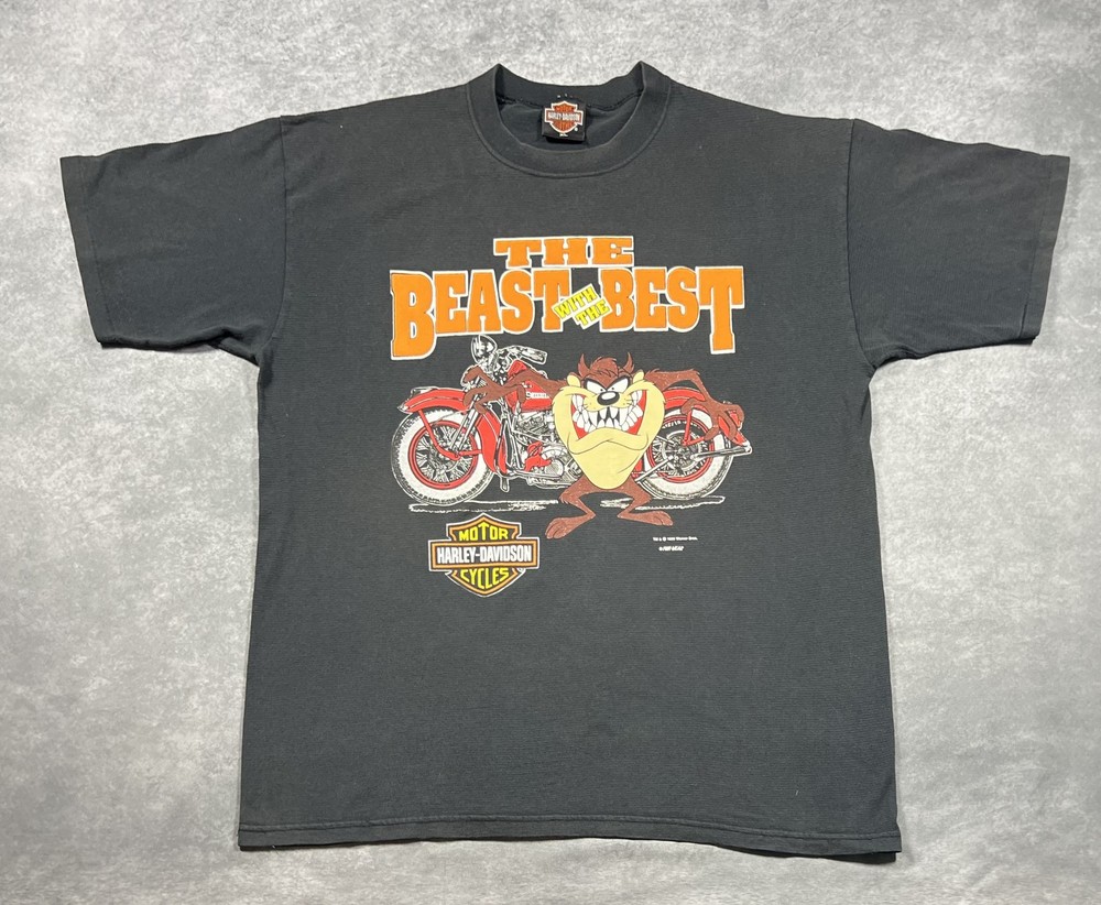 Vintage 1993 Harley-Davidson Taz Looney Tunes Men's Black T-Shirt Size XL