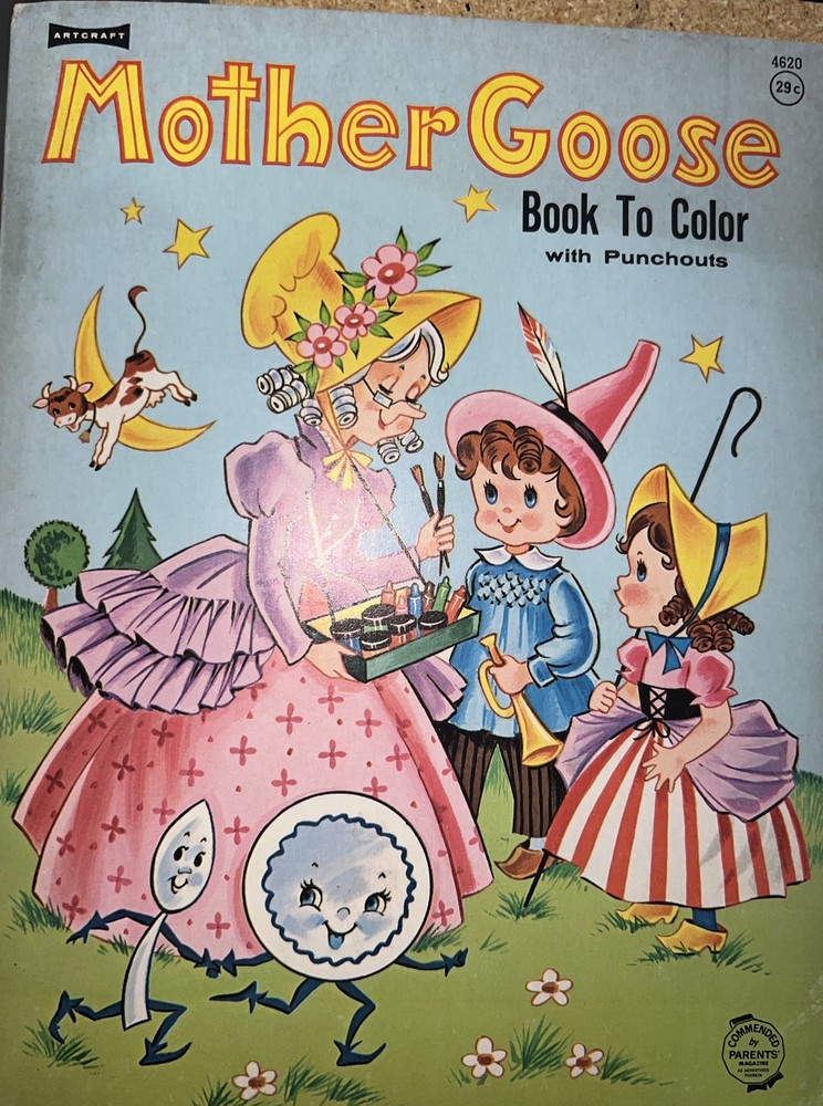 Mother Goose Book To Color With Punch outs Artcraft Coloring Book Vintage Unused