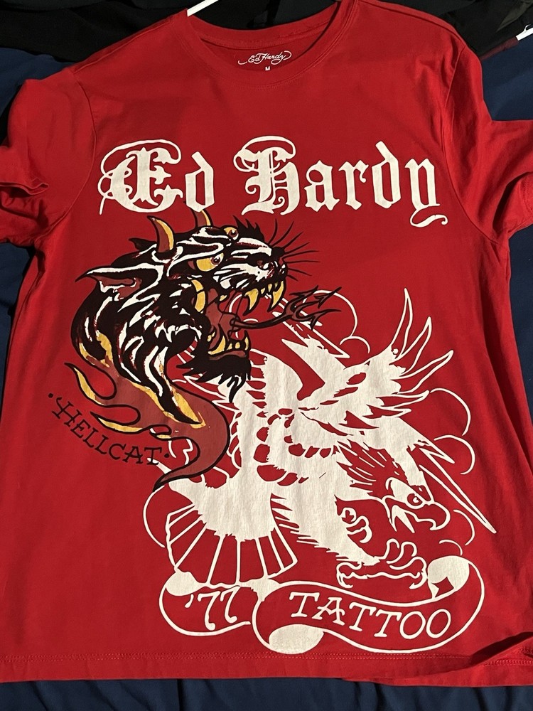 Vintage Y2K Ed Hardy Men’s Hellcat Tattoo T Shirt Size M