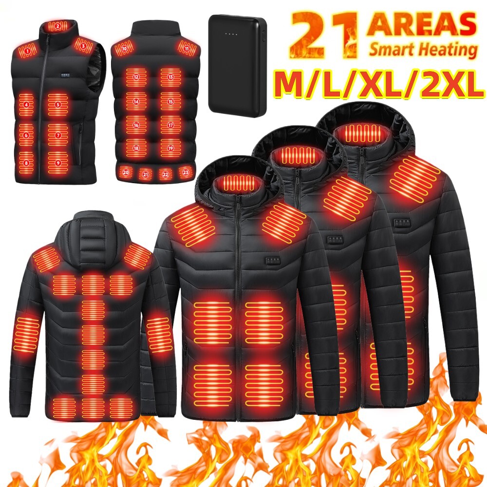 21 Areas Electric USB Heated Vest Jacket Battery Men Women Heating Thermal Coat