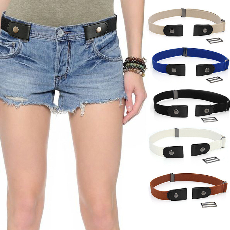 Faux Leather Slim Belt Buckle-Free Waist Belt Traceless Lazy Belt Hassle Belt