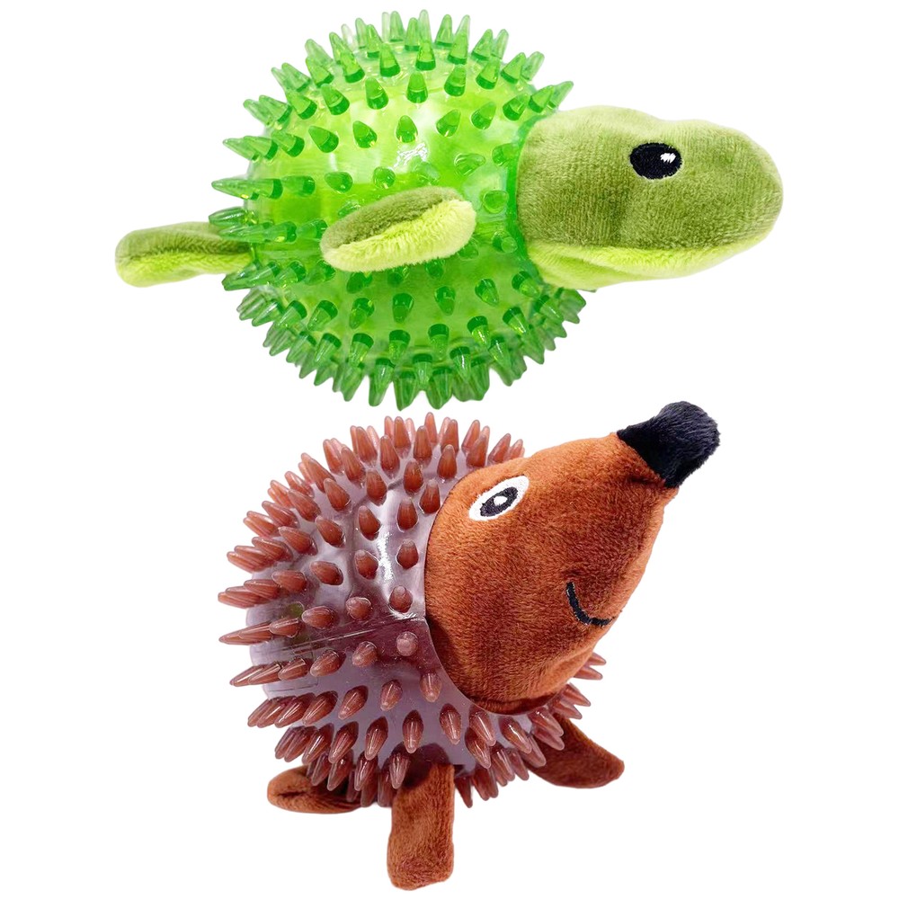Spike Ball Fetching Pet Dog Play Toy Plush + Rubber Dog Squeaky Toy Ball