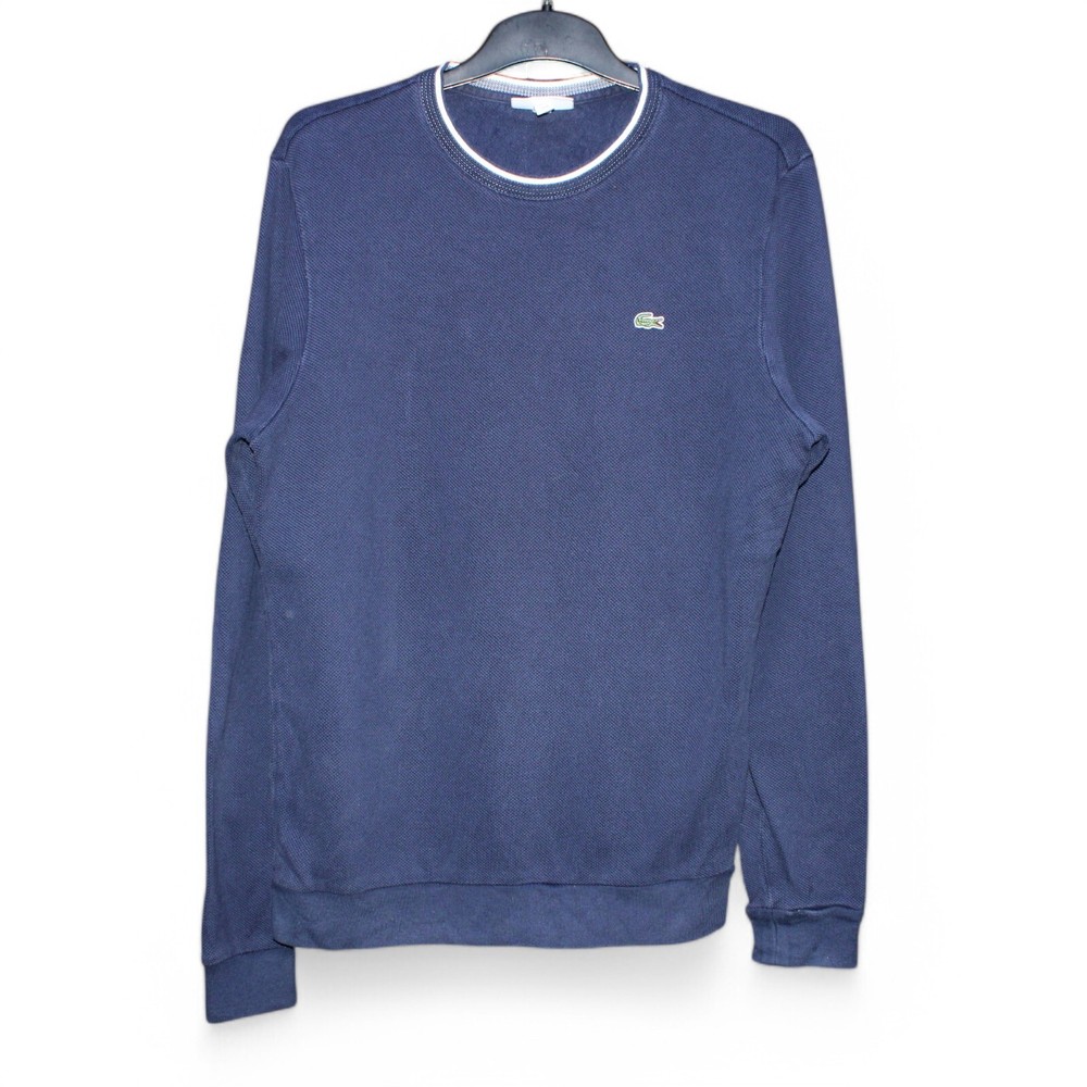 LACOSTE Jumper Men's Size 4 M Navy Blue Crew Neck Sweater 100% Cotton