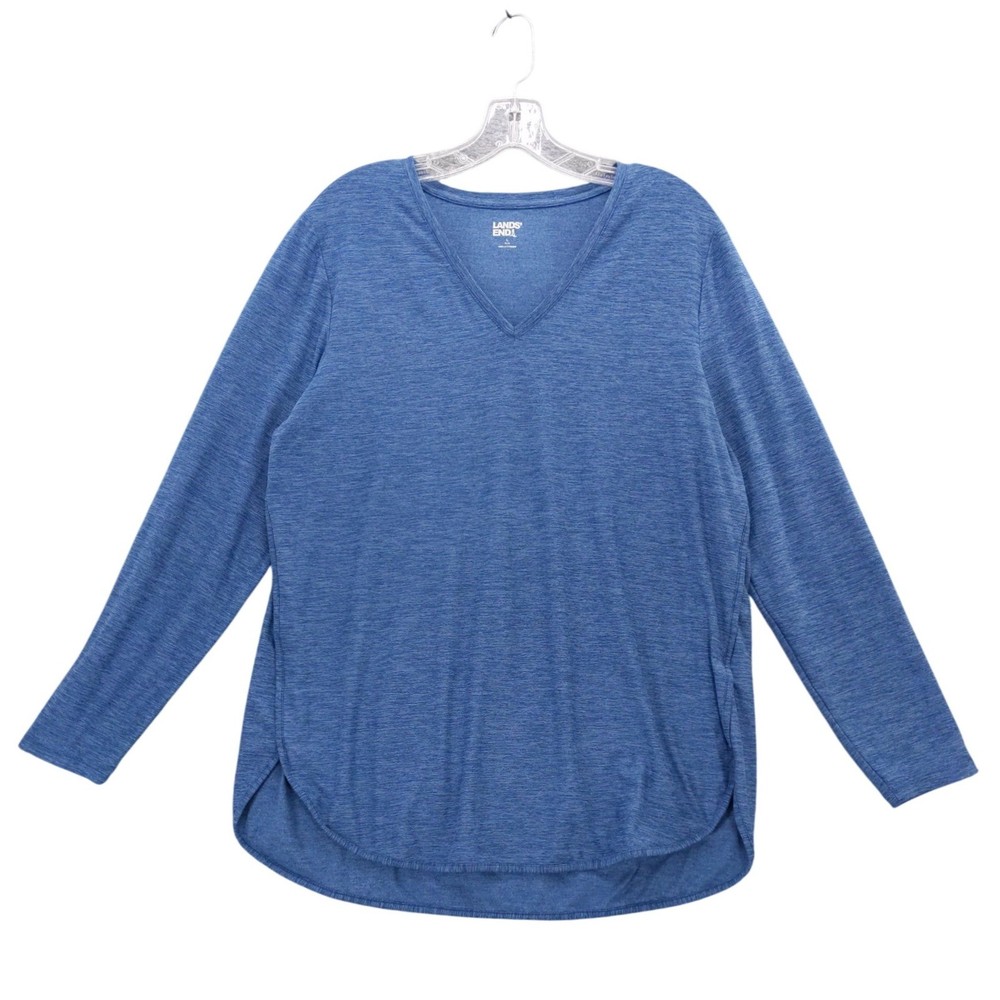 Lands' End Rash Guard UPF 50+ Long Sleeve V Neck Tunic Top Blue Size L