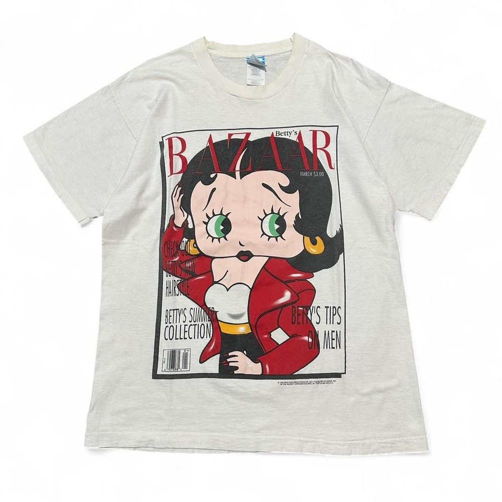 Vintage 1995 Betty boop bazaar magazine cartoon big graphic white tee large