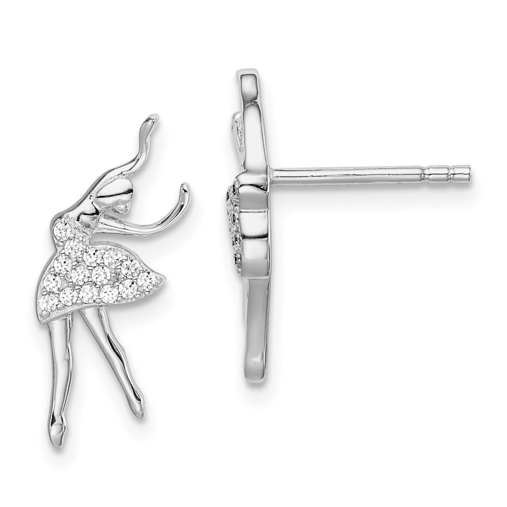 Sterling Silver Rhodium Plated Cubic Zirconia Ballerina Stud Earrings