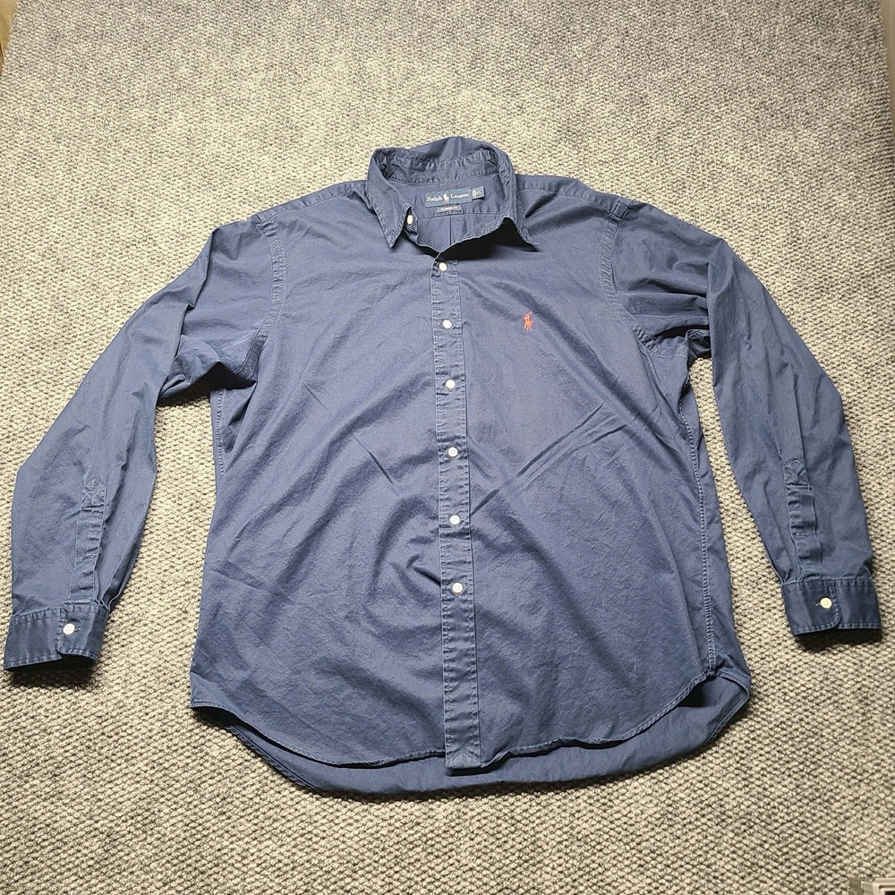 Polo Ralph Lauren  XL Long Sleeve Button-Down Cotton Classic Fit Blue W Red Pony