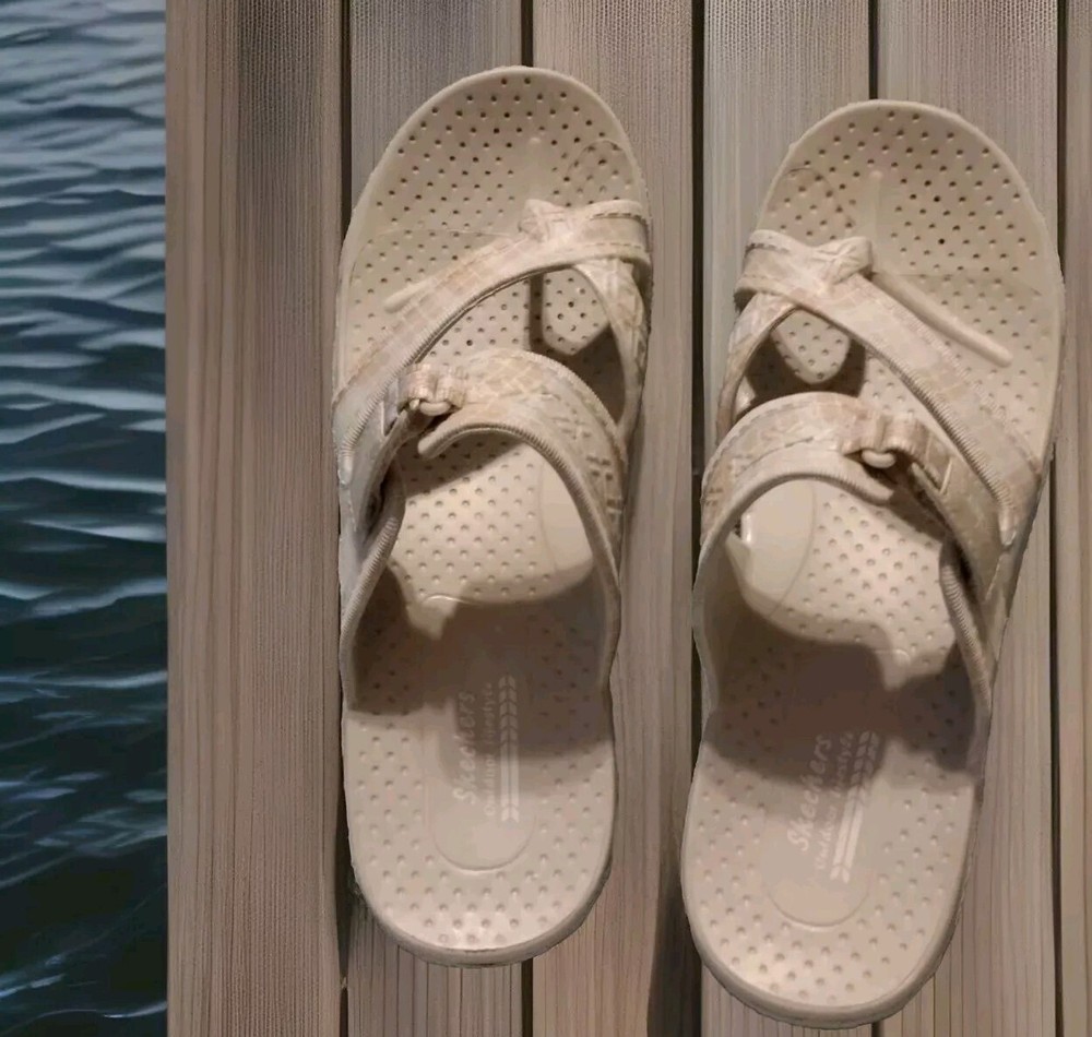 Skechers Sandals Womens Sz 1 1 Beige Outdoor Lifestyle Thong Slides $29.79