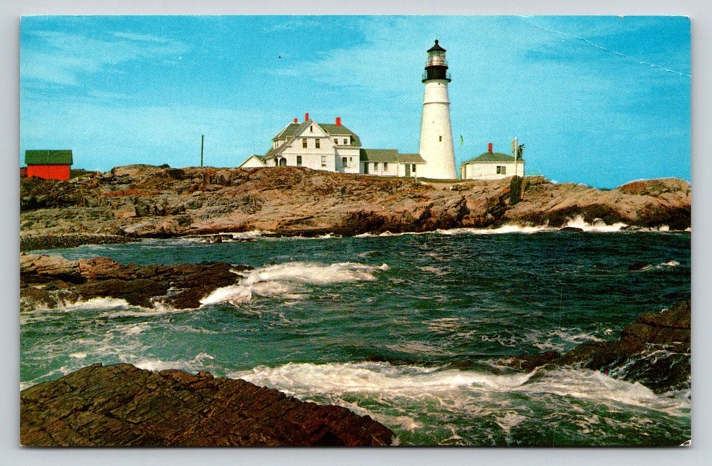 Portland Head Light Maine Lighthouse Tichnor Bros. Colourchrome Postcard