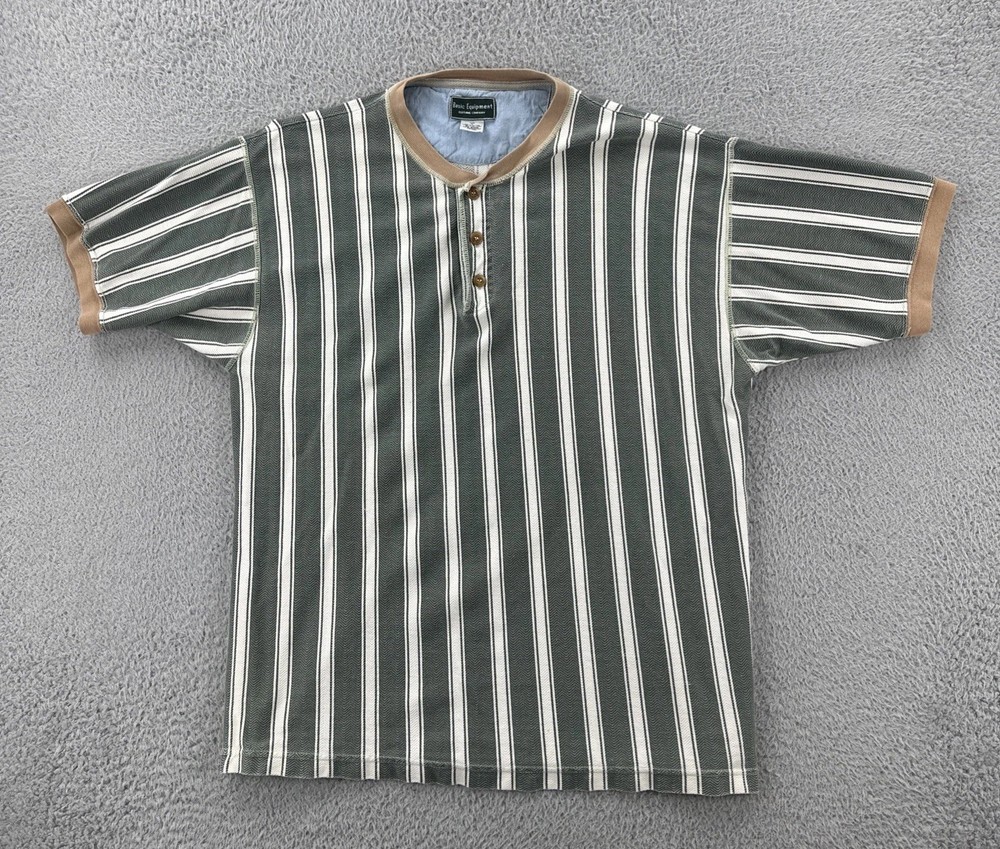Vintage Basic Equipment Mens Large Cotton Striped Henley Shirt