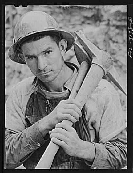 Douglas Dam Tennessee TVA Worker Construction Laborer 1940s Hard Hat Pickaxe