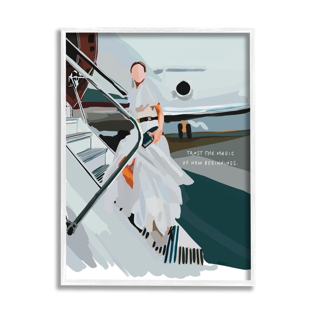 of New Beginnings Uplifting Woman Boarding Airplane Framed Wall Art, Design B...