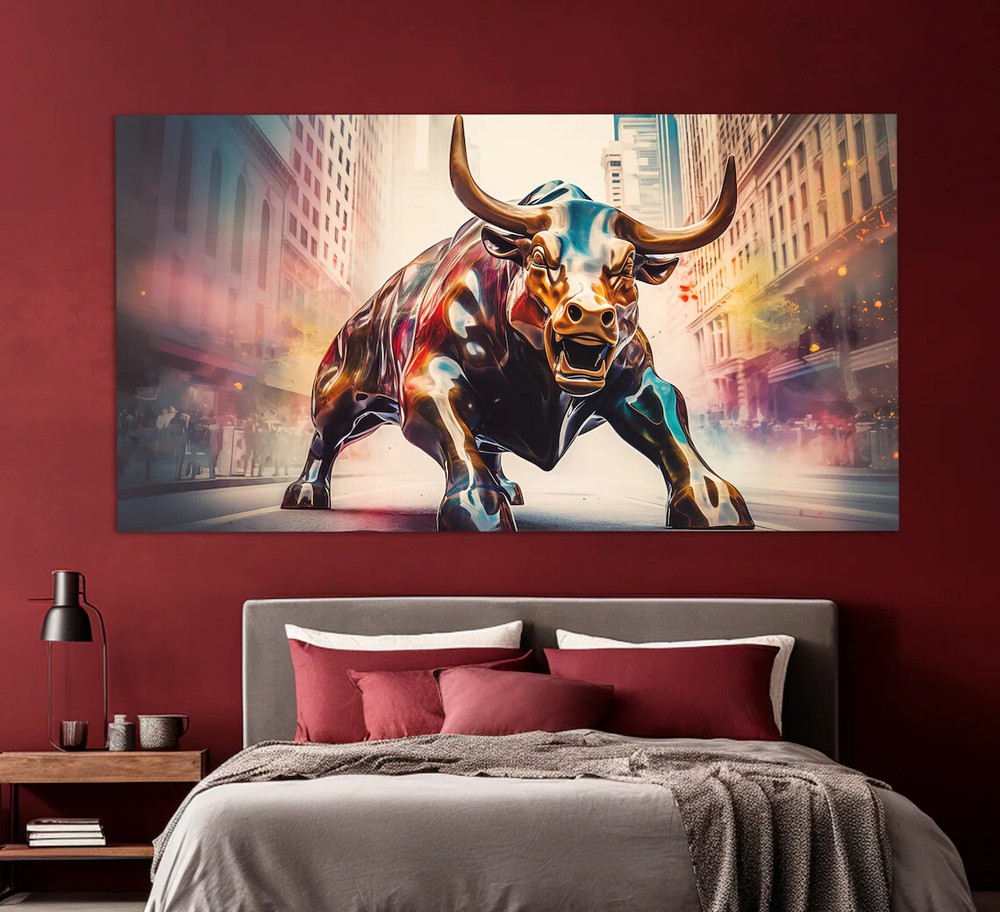 Charging Bull Abstract Trading Street Unframed Canvas Print Australian Wall Art