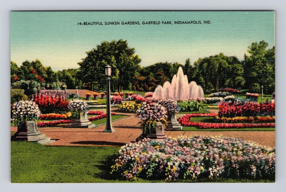 Indianapolis IN- Indiana, Sunken Gardens, Garfield Park, Vintage Postcard