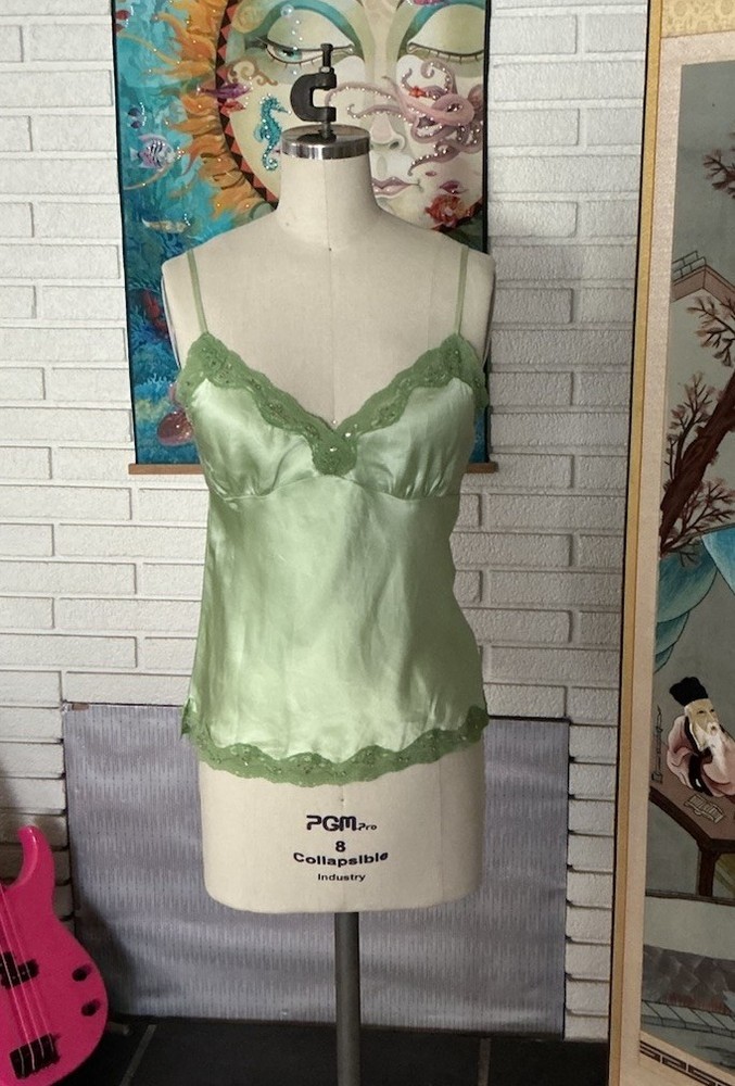 Gold Hawk - Woman’s Silk Camisole Lace Trim Beads & Sequins Size M