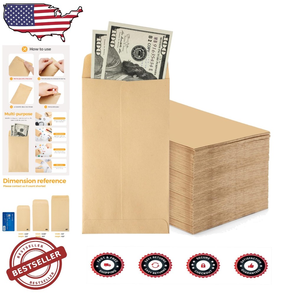 Water Seal 500-Count 3.5x6.5 Brown Money Envelopes for Tidy Storage  