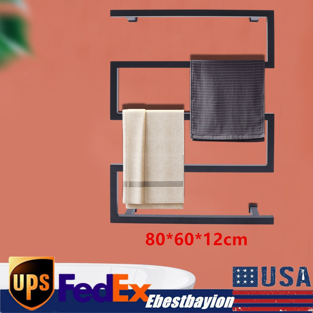 5-Bar Heated Towel Warmer Rack Electric Wall Mount in Black
