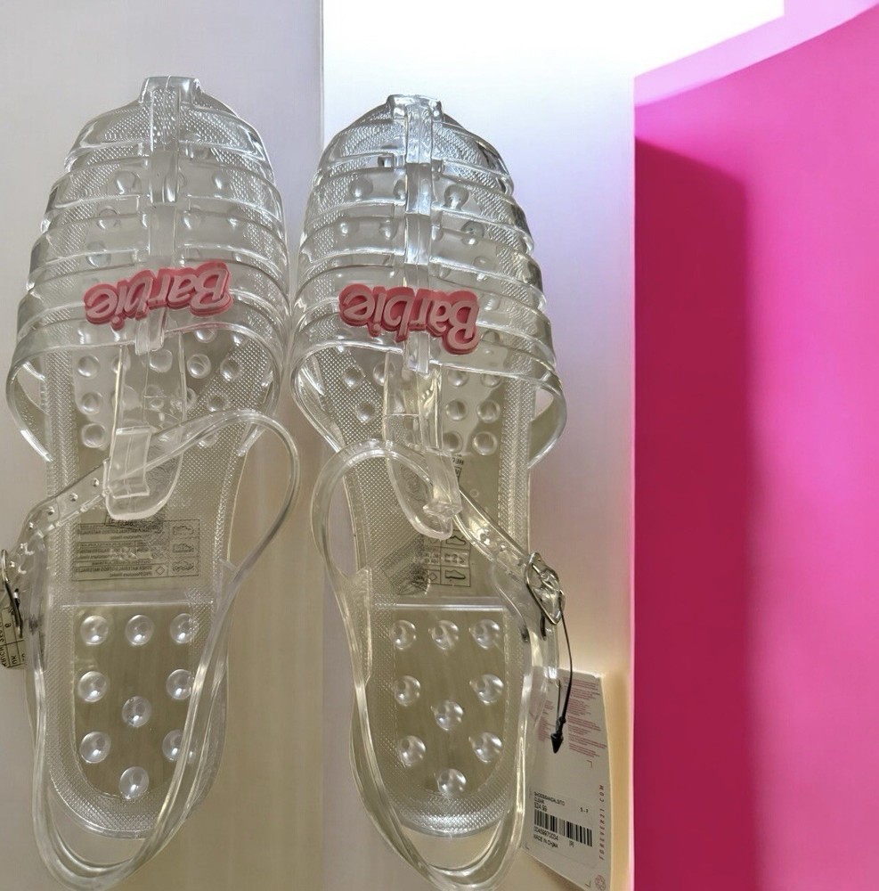 Barbie Clear Transparent Strappy Jelly Sandals WOMEN'S SIZE 9 mary jane strap