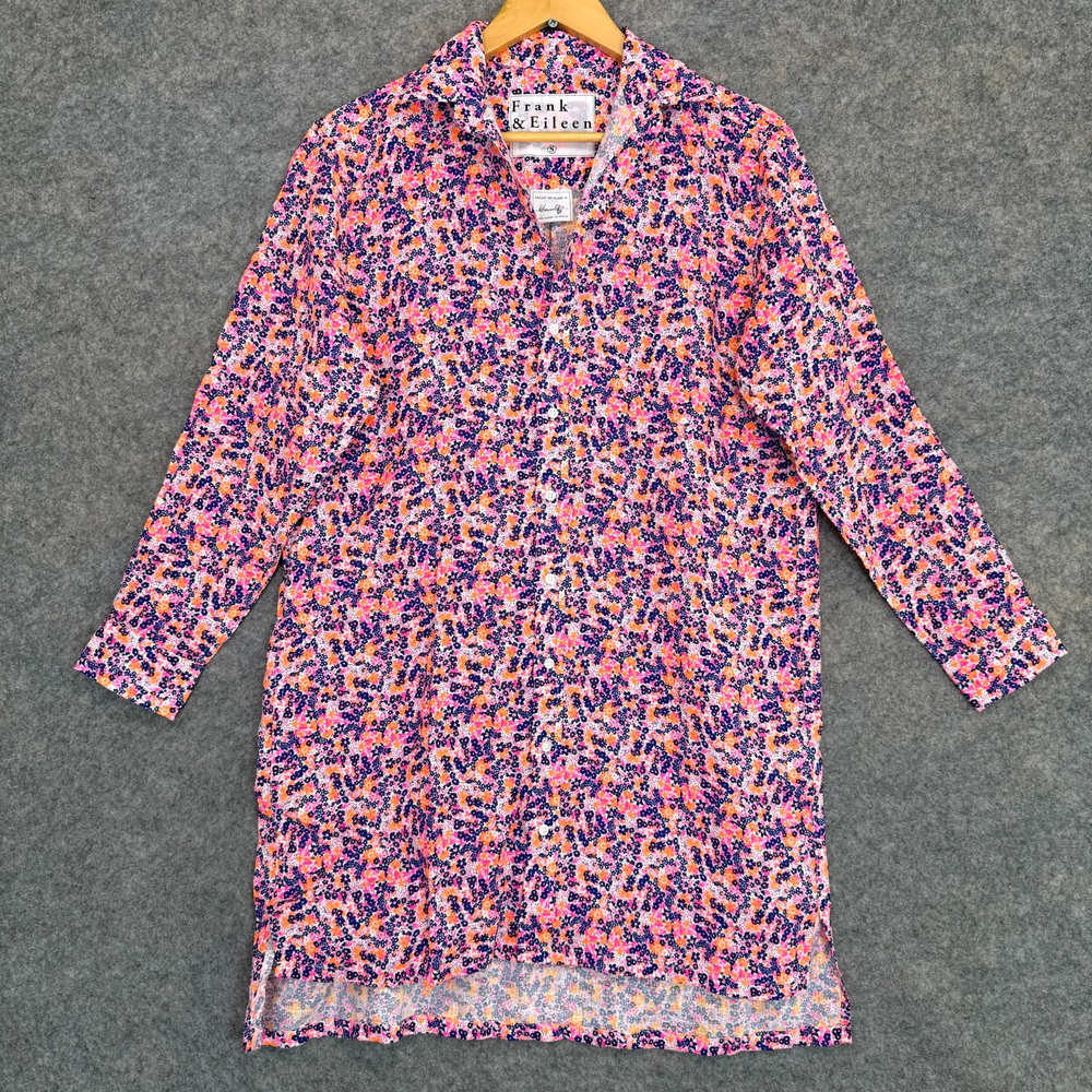 Frank & Eileen Hunter Stem Hem Shirt Dress Womens Small Floral Linen BOHO