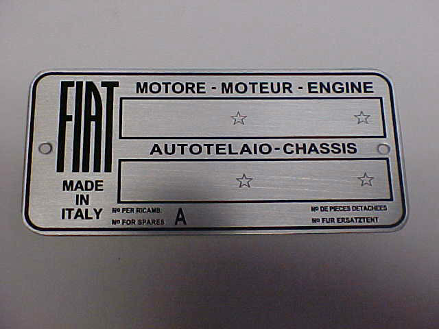FIAT Deep Acid Etched aluminum Data Plate 4 Vintage Cars Motor - Chassis-image