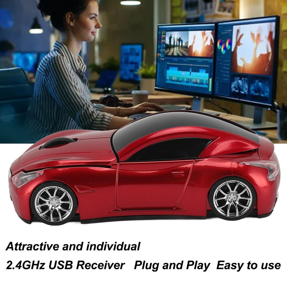 Sleek Sport Car-Shaped Wireless Mouse with 1600 DPI Optical Sensor & 2.4GHz USB Receiver
