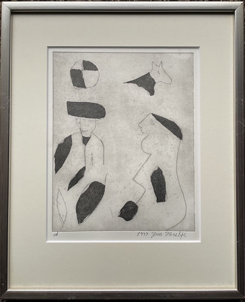 Etching Abstract Composition with Figures Modern Art Jens Horsbøl 1999-image