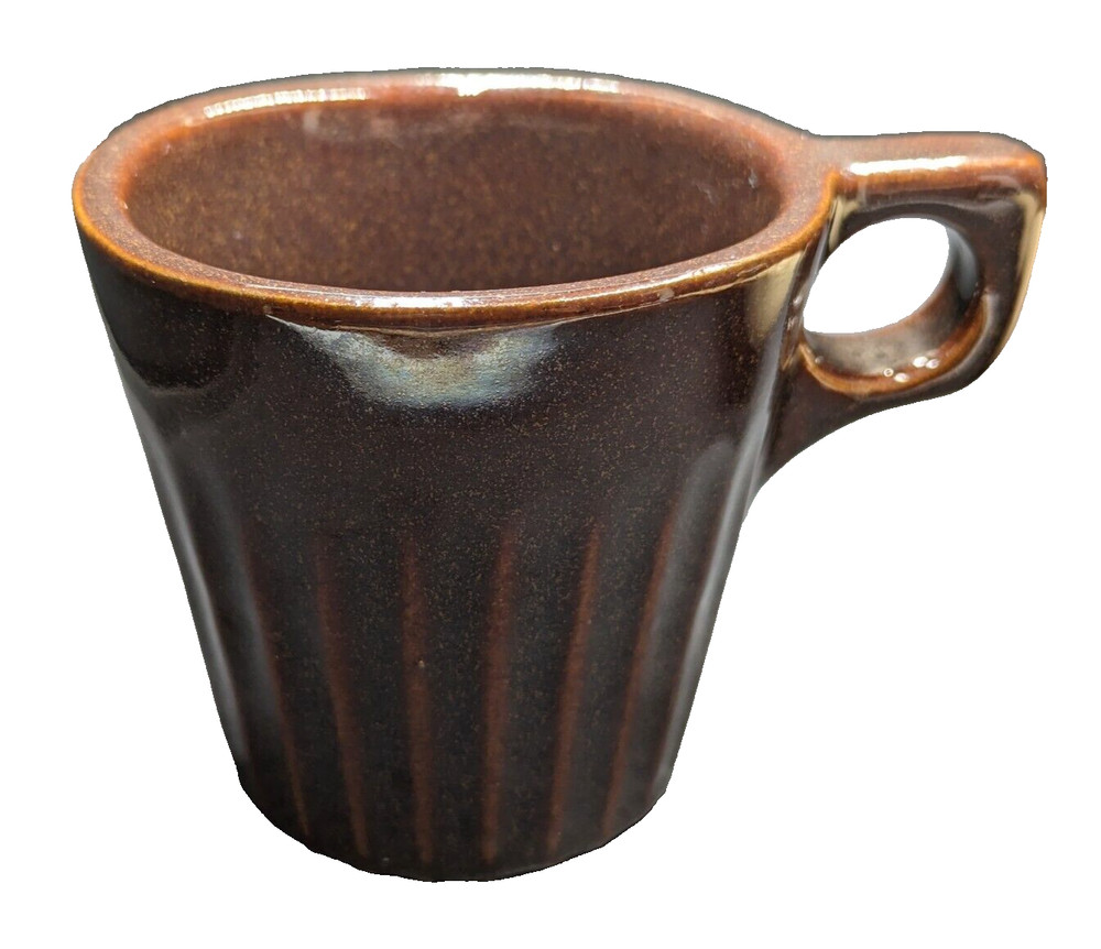 1960’s USA Stoneware Coffee Mug Cup Brown Glaze Ribbed Side Oven Proof Fluted