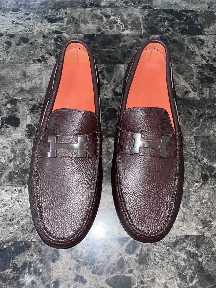 Hermes Paris Shoes Brown Men's Loafers Size 10