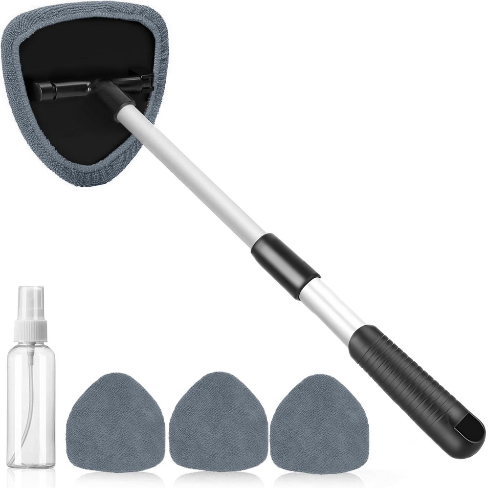 Extendable Car Window Cleaner with 4 Reusable Microfiber Pads