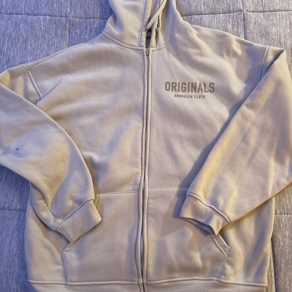 Men’s Originals Brooklyn Cloth Size Medium Hoodie Zip Up Beige Jacket