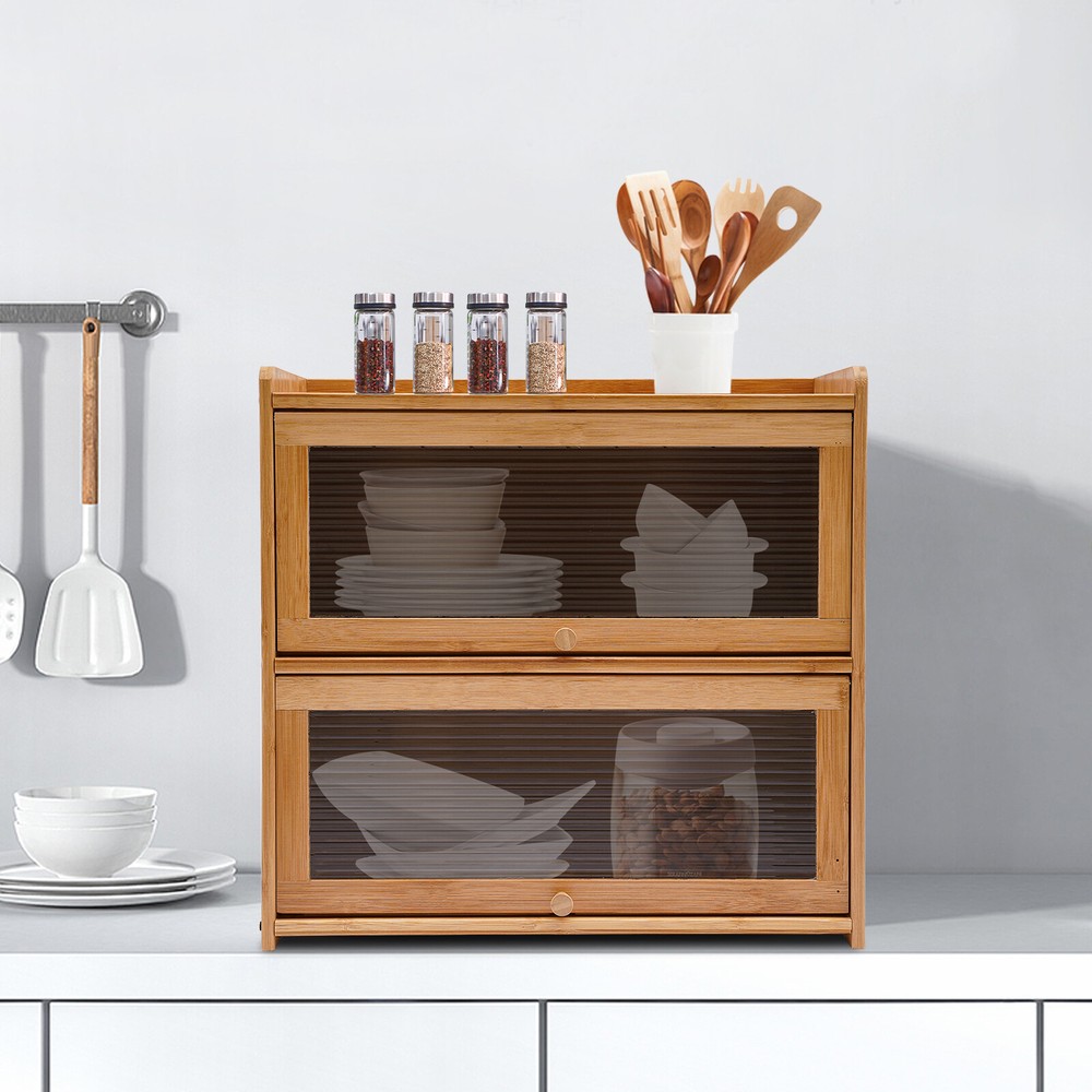 Compact 2-Door Storage Cabinet with Built-in Stoppers for Countertops