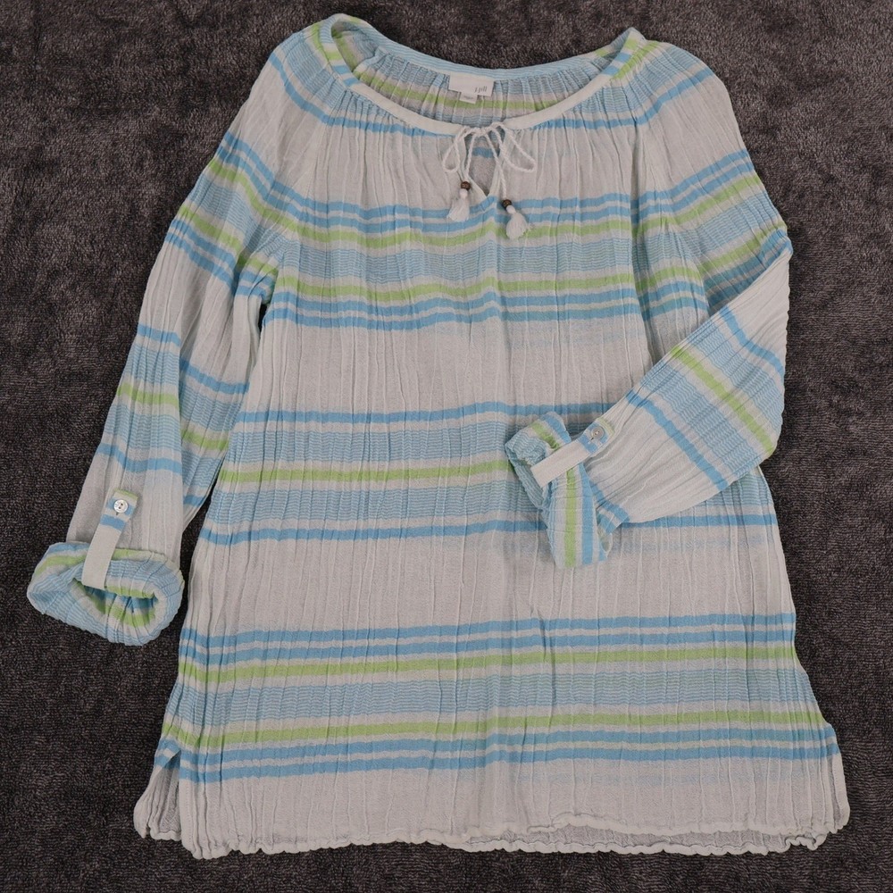 J Jill Gauze Tunic Top Womens XL White Coastal Resort  Swim Cover Cruise Beach