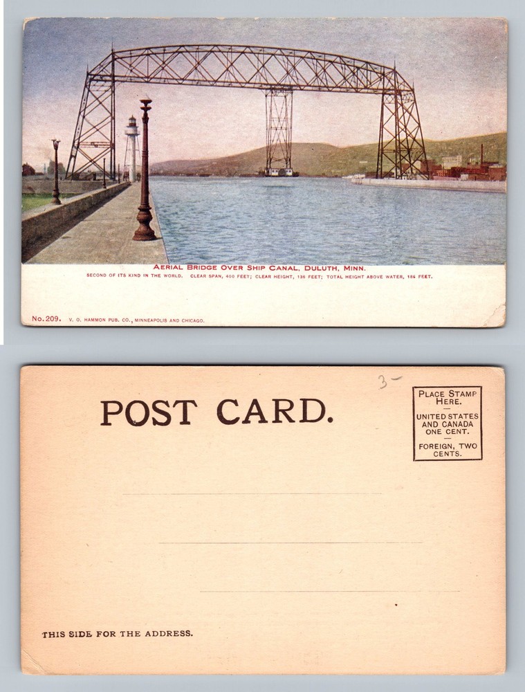 Duluth, MN-Minnesota, Aerial Bridge Ship Canal View Old PC Vintage Postcard