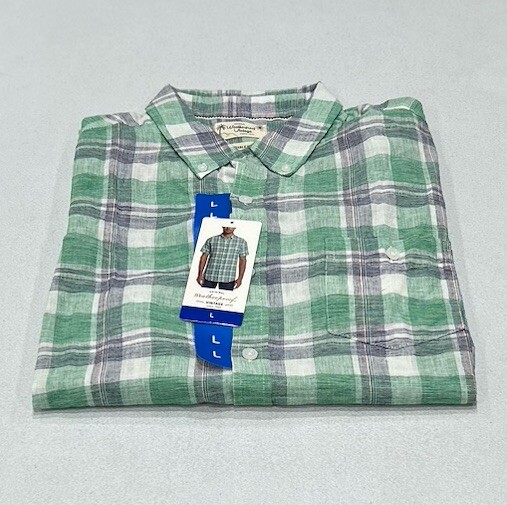 Weatherproof Vintage Men’s Washable Linen Short Sleeve Woven Shirt, Green, L