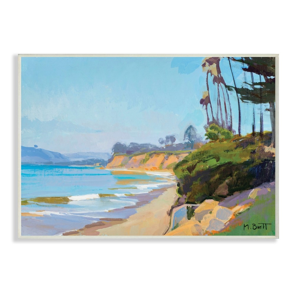 Stupell Tropical Beach Coast Palm Tree Sea Cliffs Wood Wall